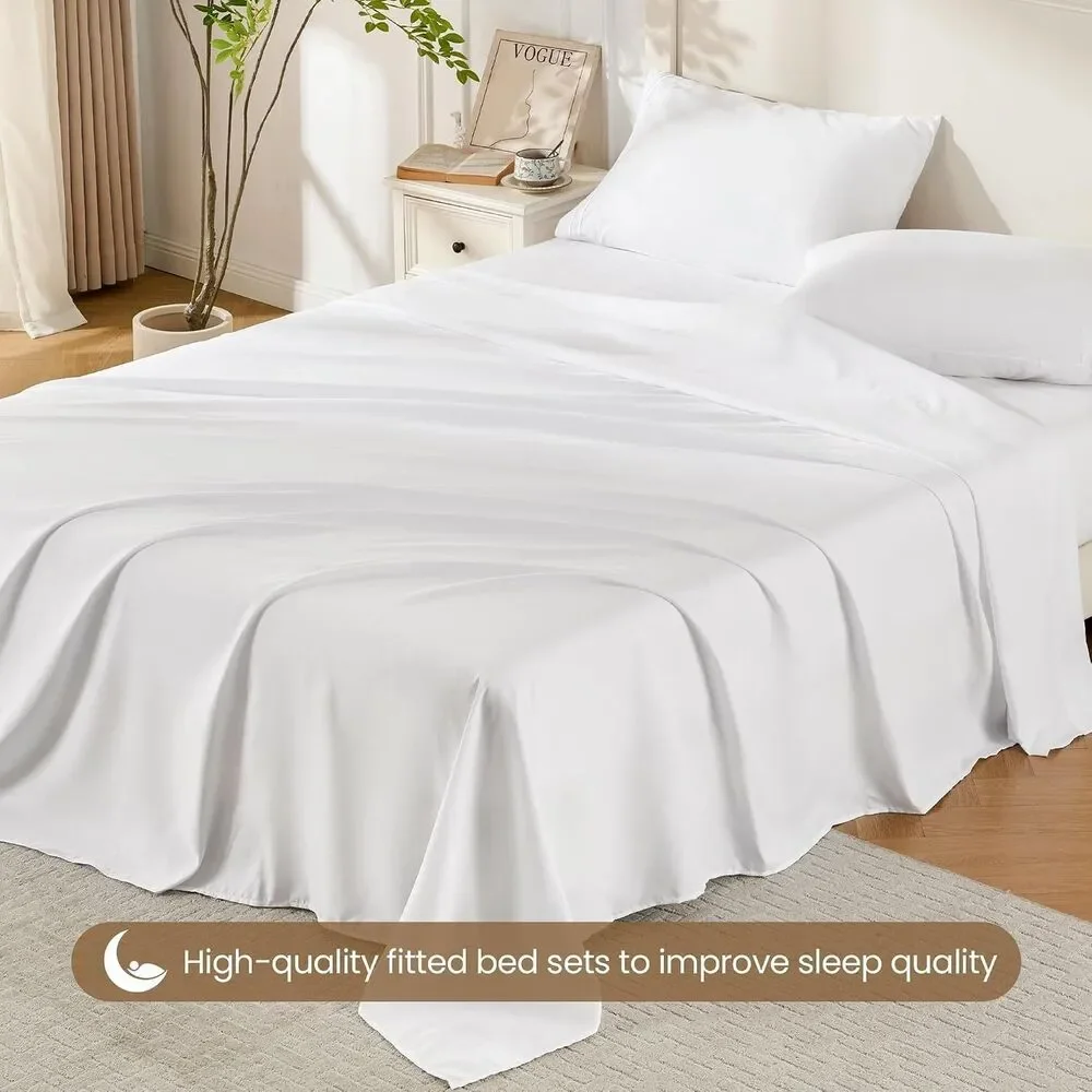 NEW White Queen Sheet Set, 4 Pieces Soft Bedding Queen Sheet Set, Breathable